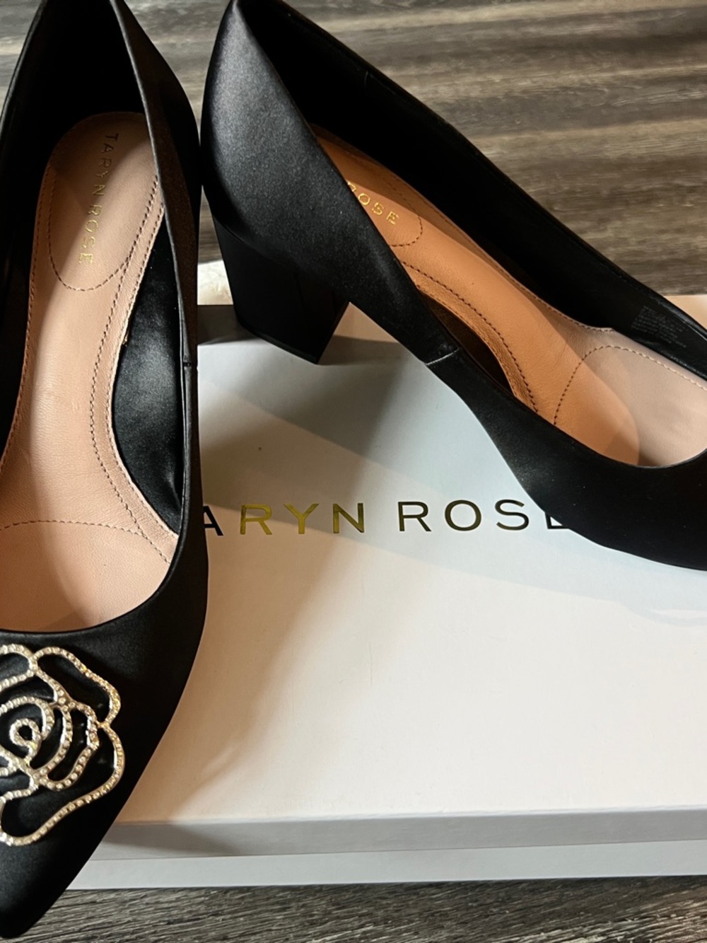 New Taryn Rose Maci Crystal black satin pumps - Picture 4 of 8